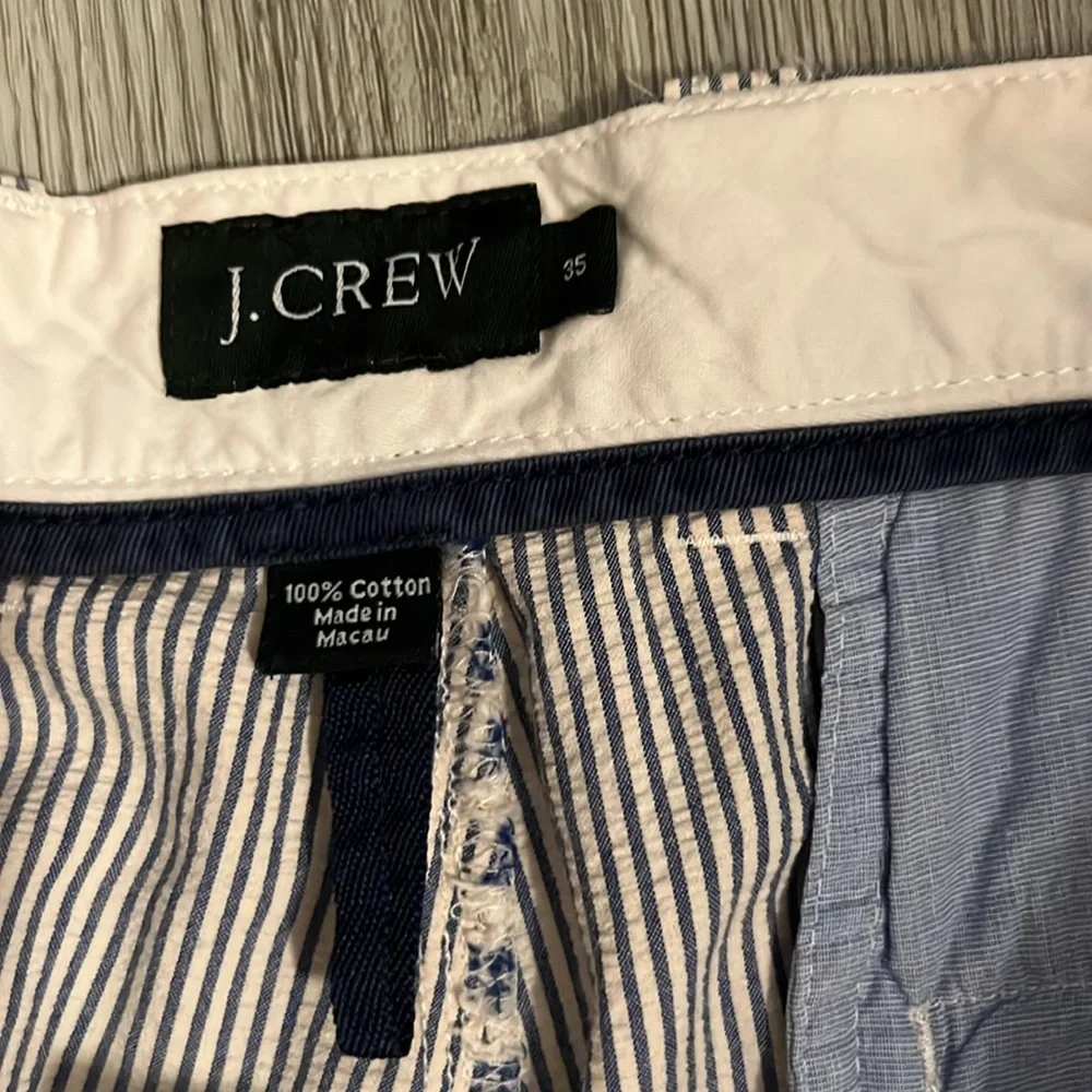 J. Crew Blue & White Seersucker Flat Front Cotton Shorts Size 35 Casual Preppy
